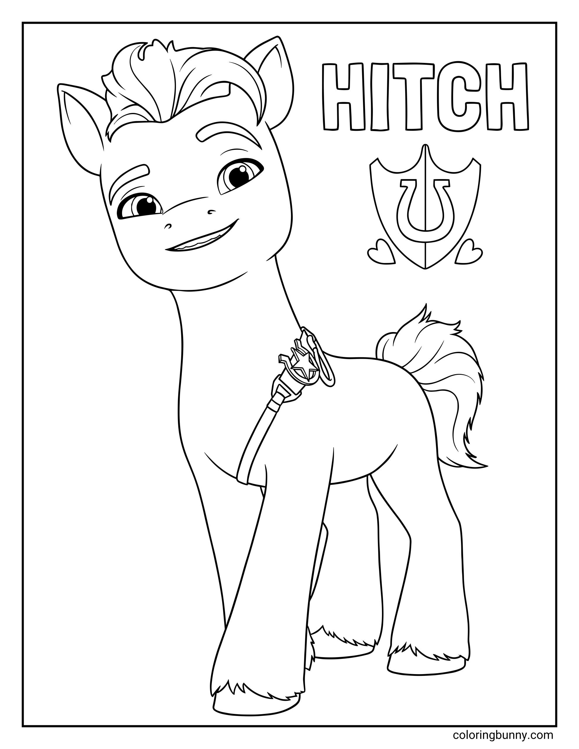 My Little Pony Hitch Trailblazer coloring page showing the Sheriff of Maretime Bay on duty. It features the Earth Pony standing tall with his official sheriff badge, ready to protect his friends.