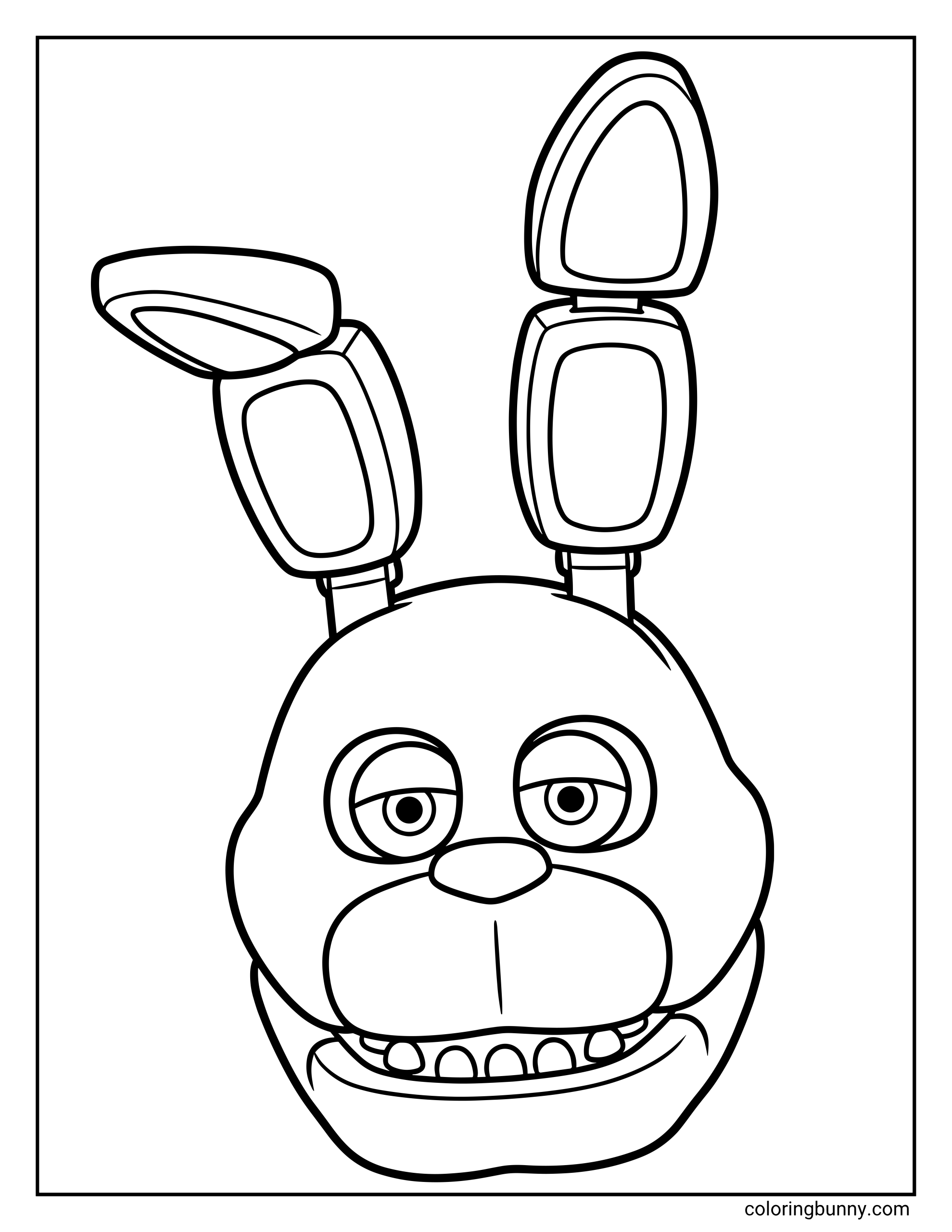 An easy coloring page of Bonnie's Head from Five Nights at Freddyβs, with Bonnie shown in a large head-only portrait designed with thick outlines, tall ears, half-open eyes