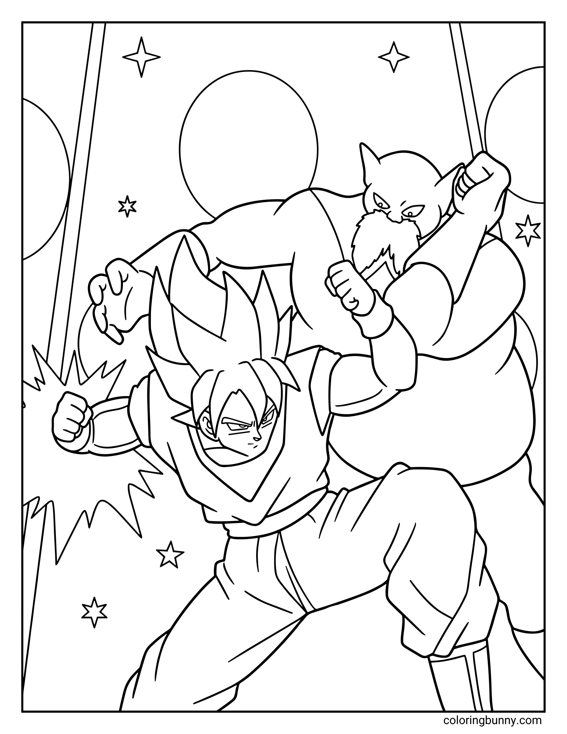 A Dragon Ball Super coloring page featuring Goku fighting Toppo during the Tournament of Power, with both warriors clashing in mid-air inside the arena. Goku drives forward with a powerful punch while Toppo swings down with his massive arm, capturing the intensity of their battle among the stars.