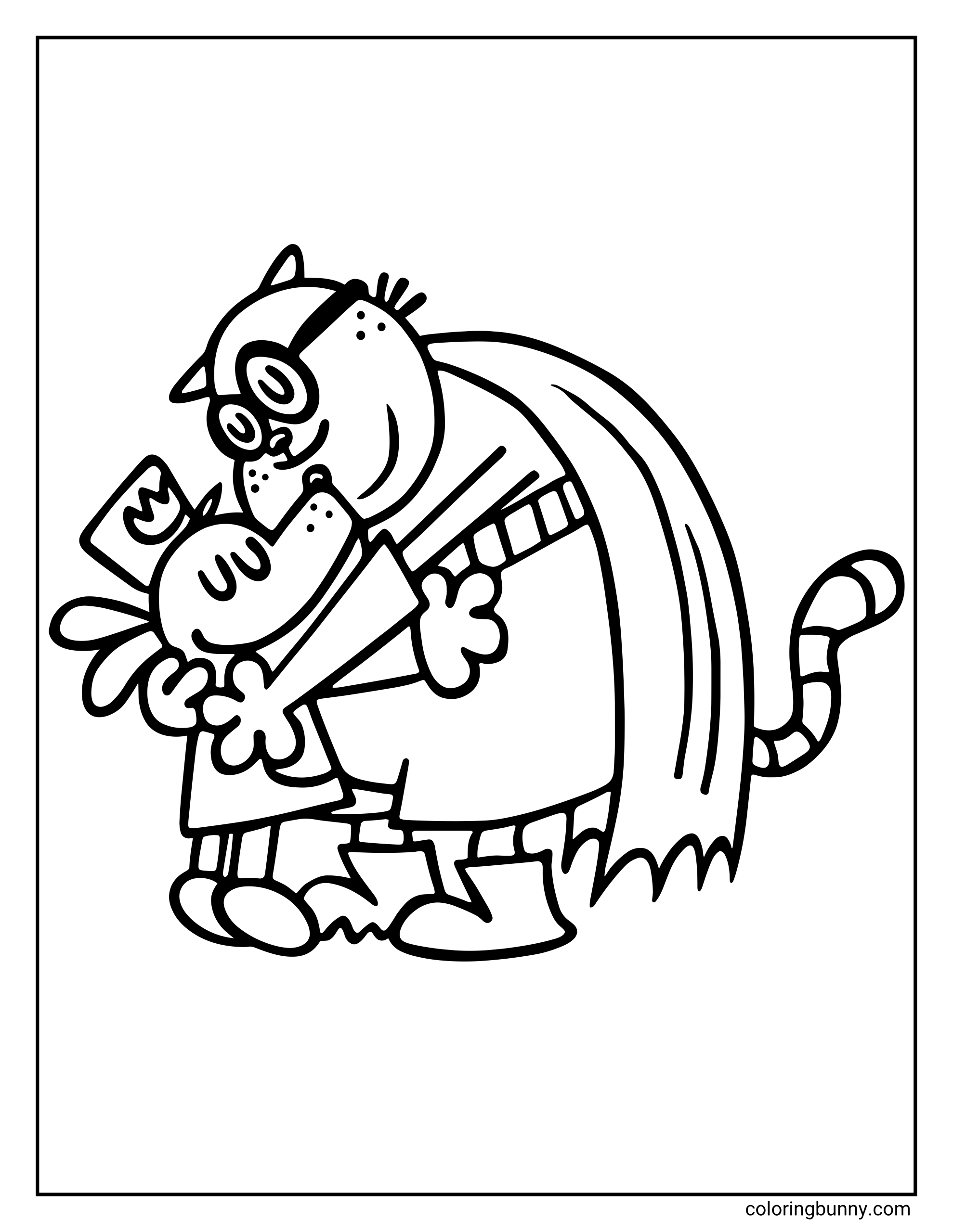 Easy coloring sheet of Dog Man and Big Jim sharing a giant hug. Big Jim is wearing a flowing superhero cape, thick glasses resting on his head, and boots, while wrapping his arms around a smiling Dog Man in his classic police hat.