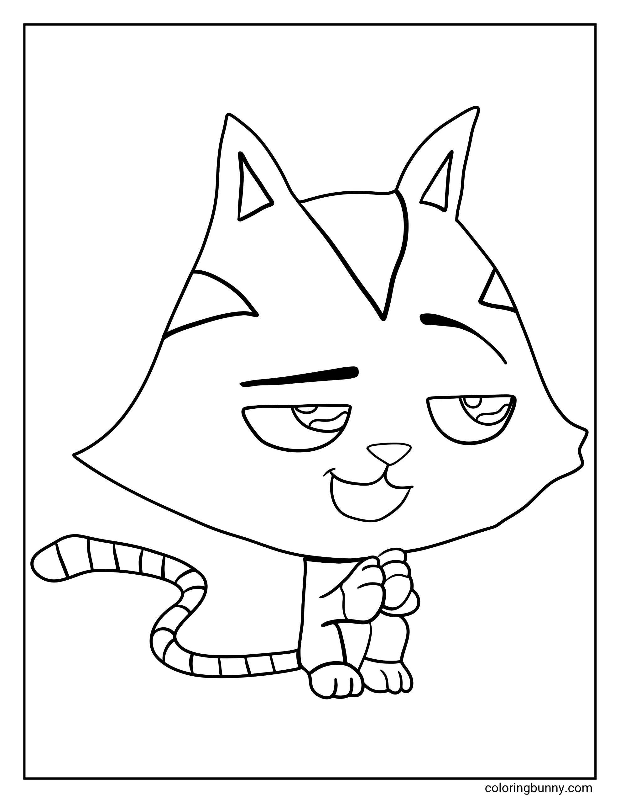 Gabby’s Dollhouse coloring page of CatRat, showing the clever cat character with a diamond-shaped face, pointed ears, and a mischievous grin.