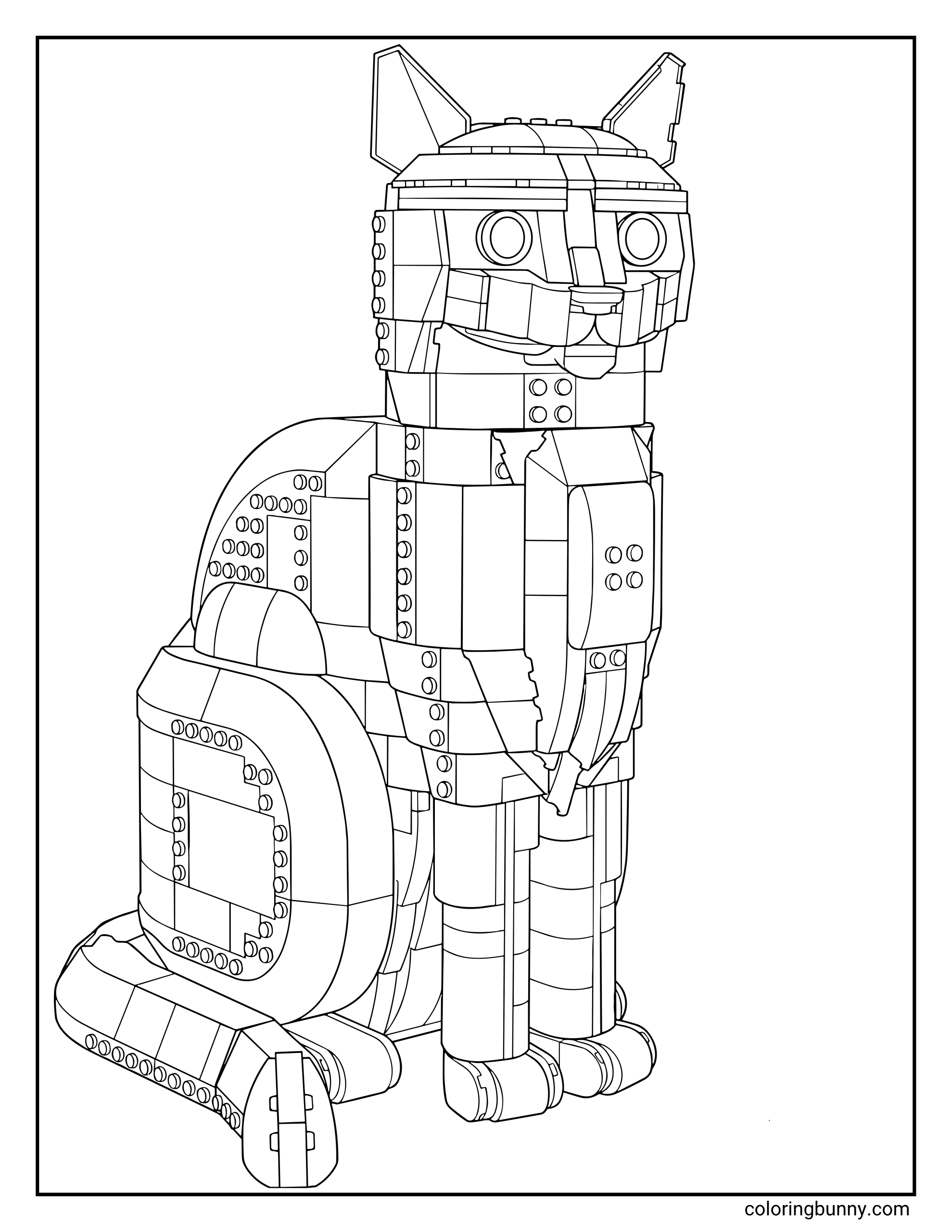 A LEGO Tuxedo Cat coloring page featuring a detailed, life-sized brick-built feline sitting in a regal pose. The model showcases intricate textures with studs and smooth tiles that capture the elegant look of a tuxedo cat.