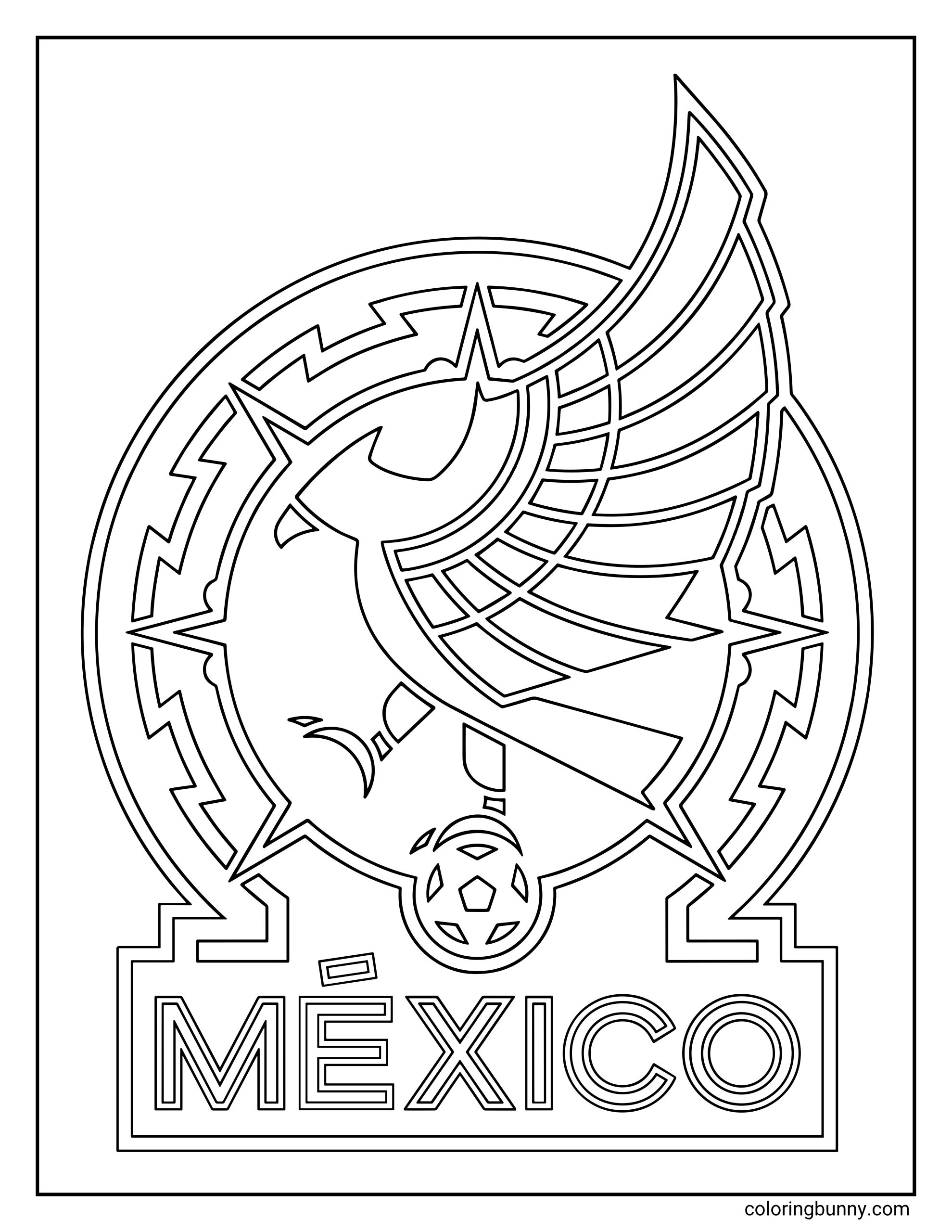 A World Cup 2026 coloring page featuring the Mexico national team crest.
