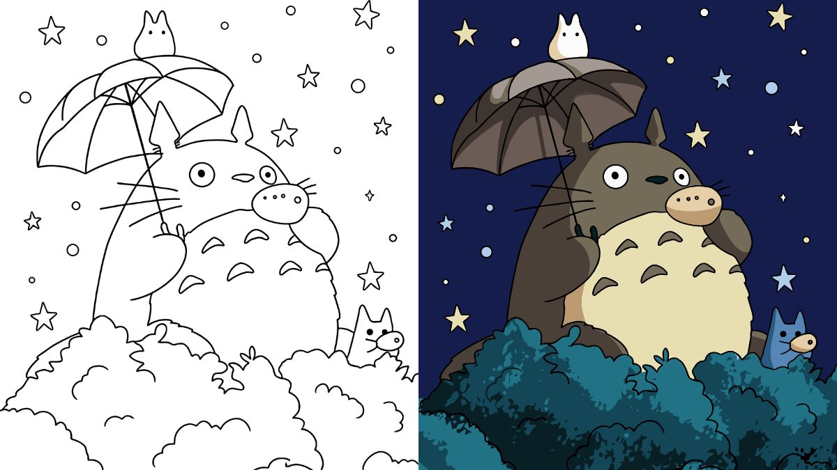 Studio Ghibli Coloring Pages with Totoro and family with Ocarinas