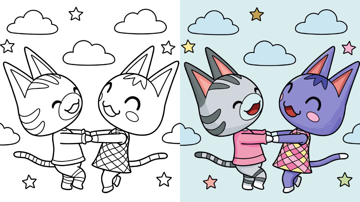 Animal Crossing Coloring Pages with Lolly and Rosie Cats