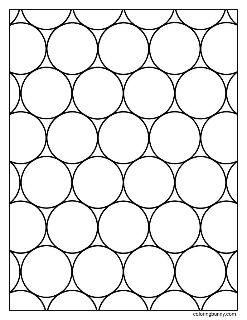 Circle grid geometric coloring page featuring large repeating circles arranged in a clean, evenly spaced pattern.