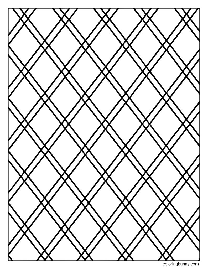 Cross hatch style pattern coloring page featuring bold diagonal lines crossing over each other to form a repeating diamond grid.