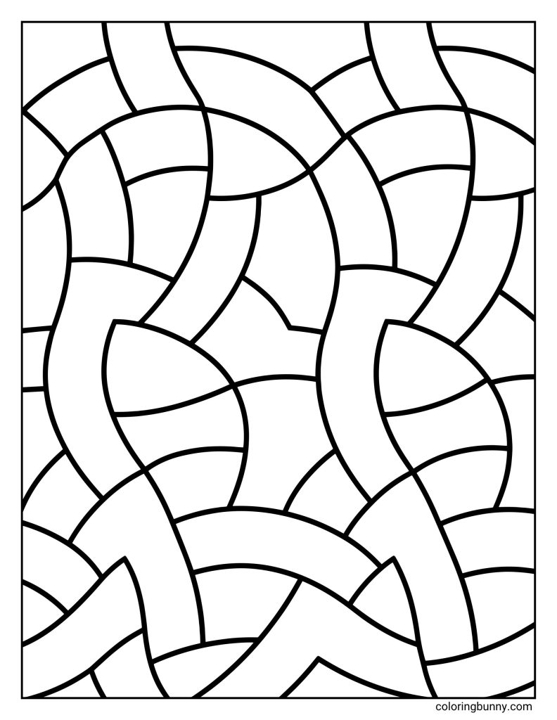 Interlocking arc weave pattern coloring page featuring overlapping curved bands that create a flowing woven geometric design.