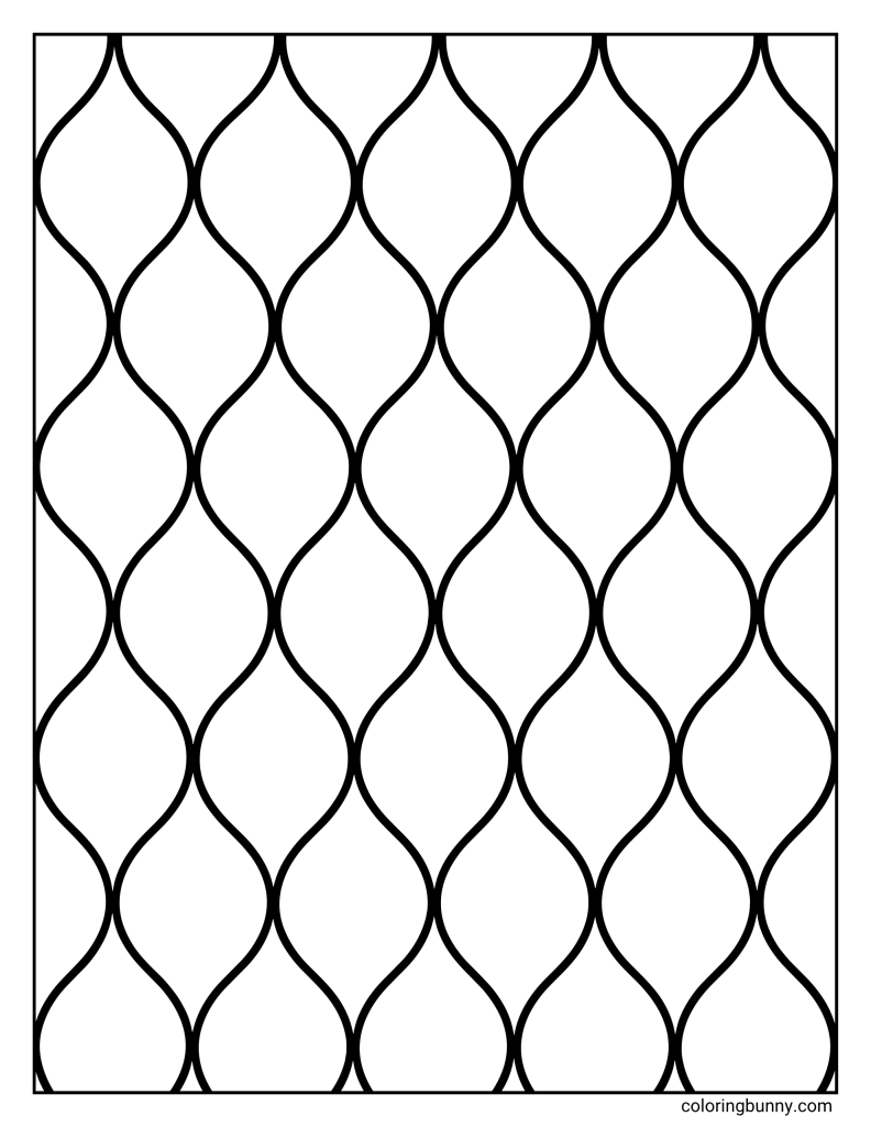 Ogee pattern coloring page featuring repeating vertical curved shapes that form a flowing decorative lattice.