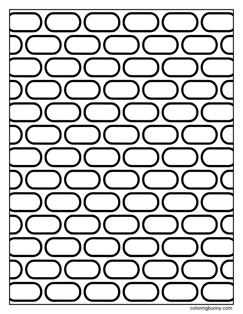 Rounded rectangle geometric coloring page featuring repeating rows of pill-shaped rectangles arranged in a brick-like pattern across the page.