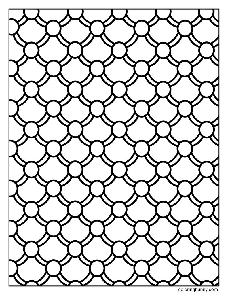 Scallop circle lattice pattern coloring page featuring round circles connected by curved scallop lines in a repeating decorative layout.