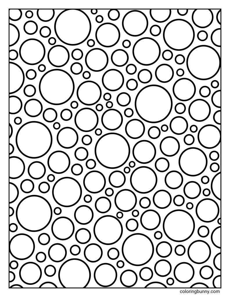 Various circles pattern coloring page featuring many different-sized circles arranged closely together across the whole design.