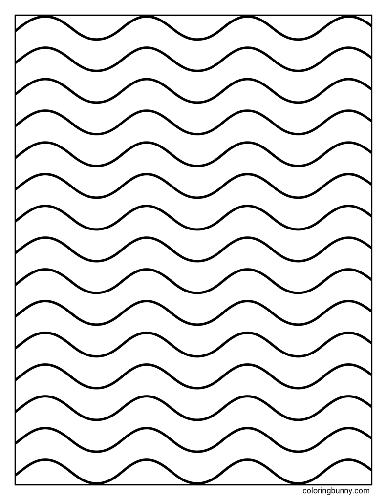 Wavy lines pattern coloring page featuring evenly spaced horizontal wave lines flowing from top to bottom.